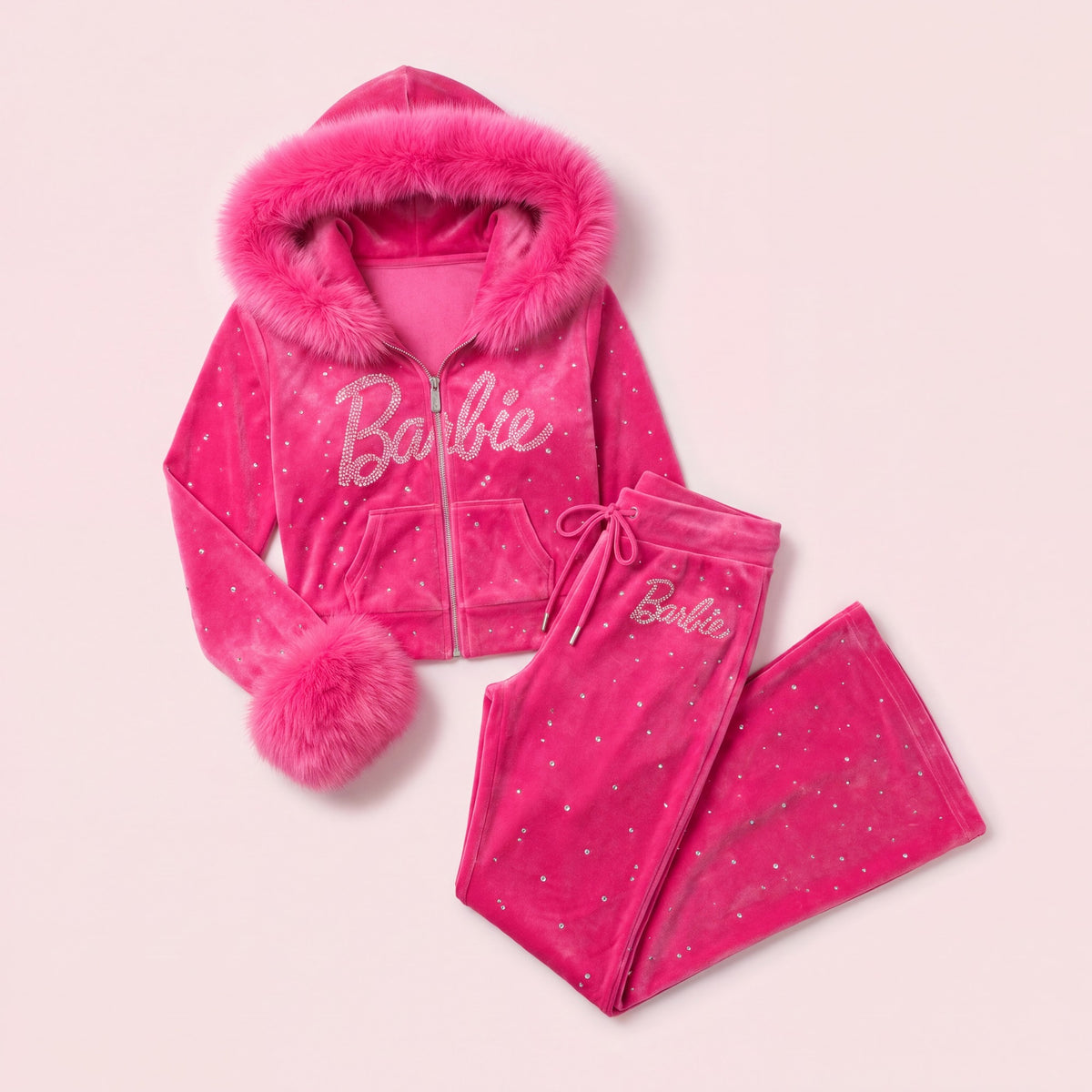 Hot pink Malibu Closet rhinestone tracksuit
