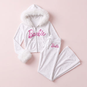 White Malibu Closet rhinestone tracksuit